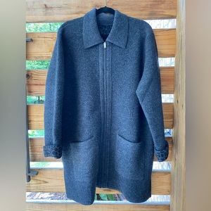 Gray Zip Front Animal Print Reversible Sweater Coat Ladies Medium
